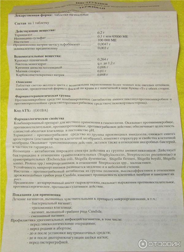 Тержинан Свечи Инструкция По Применению Цена Отзывы