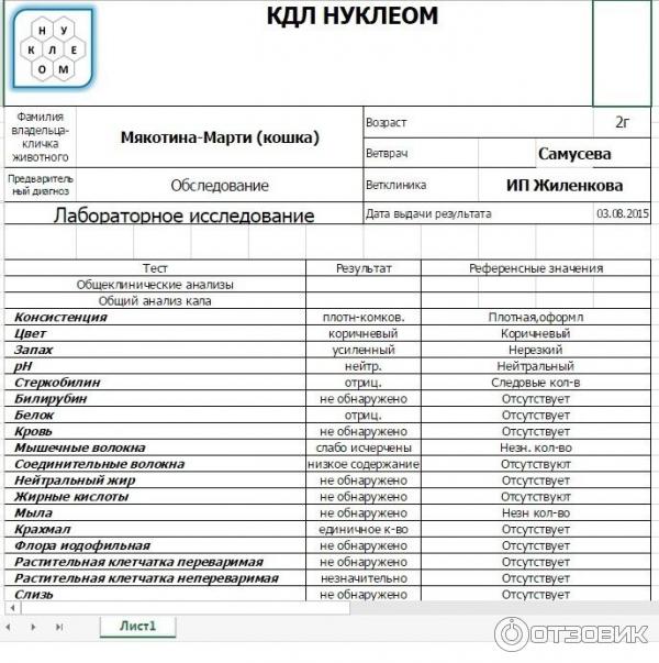 Копрограмма показывающая перевариваемость корма, работу печени